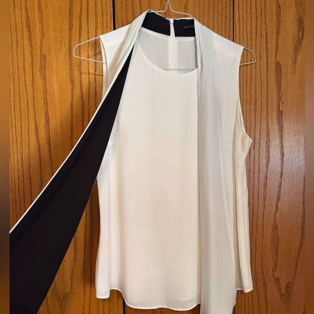 White House Black Market White and Black Blouse. Tie collar